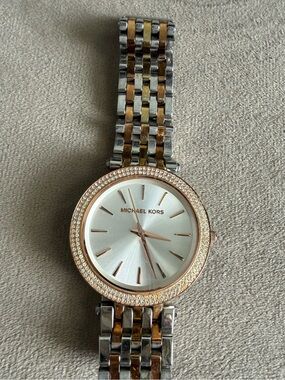 Michael Kors Two-Tone Rose Gold and Silver Women's Watch with Crystal Bezel